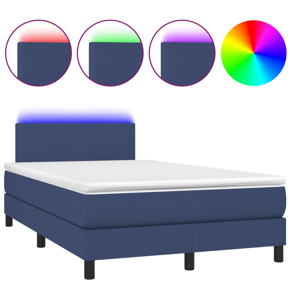 vidaXL Κρεβάτι Boxspring με Στρώμα & LED Μπλε 120x190εκ. Υφασμάτινο