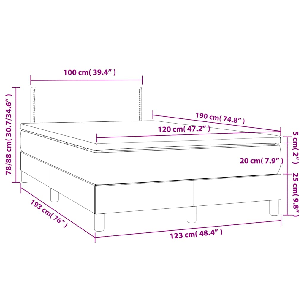 vidaXL Κρεβάτι Boxspring με Στρώμα & LED Μαύρο 120x190 εκ. Υφασμάτινο