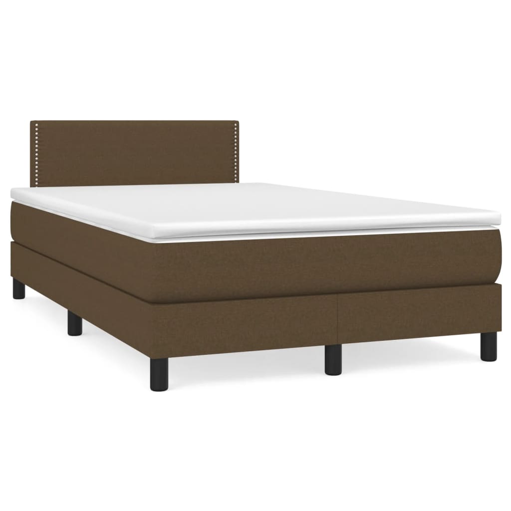 vidaXL Κρεβάτι Boxspring με Στρώμα & LED Σκ.Καφέ 120x190εκ. Υφασμάτινο