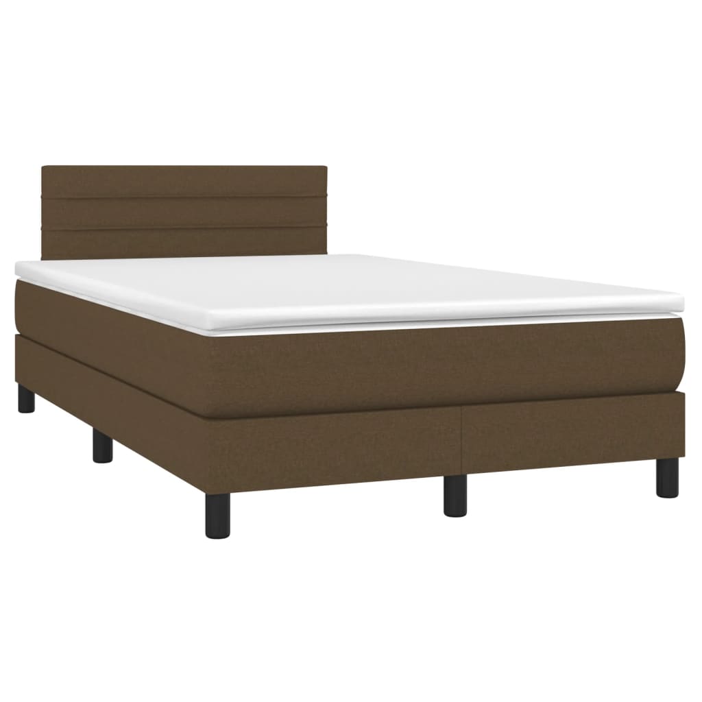 vidaXL Κρεβάτι Boxspring με Στρώμα & LED Σκ.Καφέ 120x190εκ. Υφασμάτινο