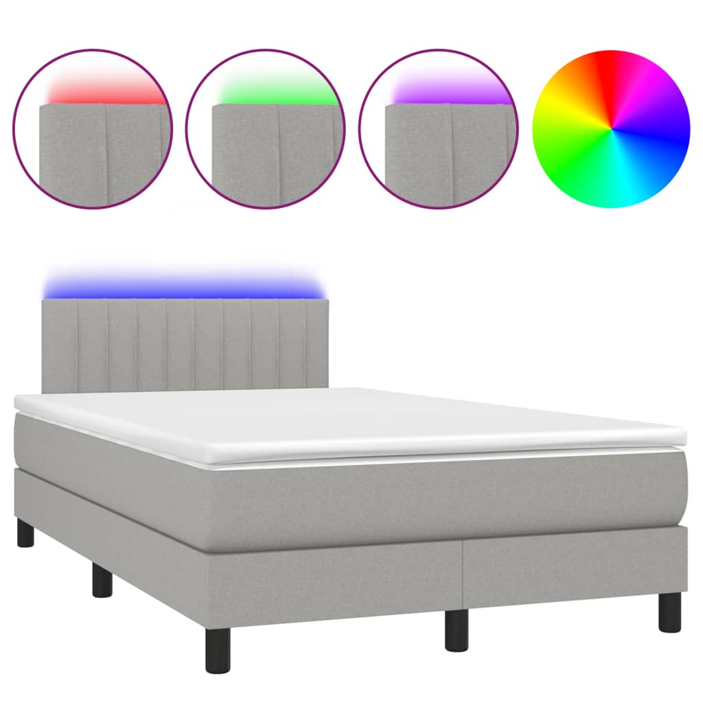 vidaXL Κρεβάτι Boxspring με Στρώμα & LED Αν.Γκρι 120x190εκ. Υφασμάτινο