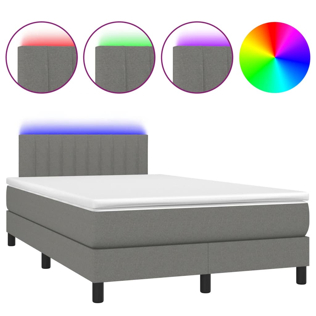 vidaXL Κρεβάτι Boxspring με Στρώμα & LED Σκ.Γκρι 120x190εκ. Υφασμάτινο