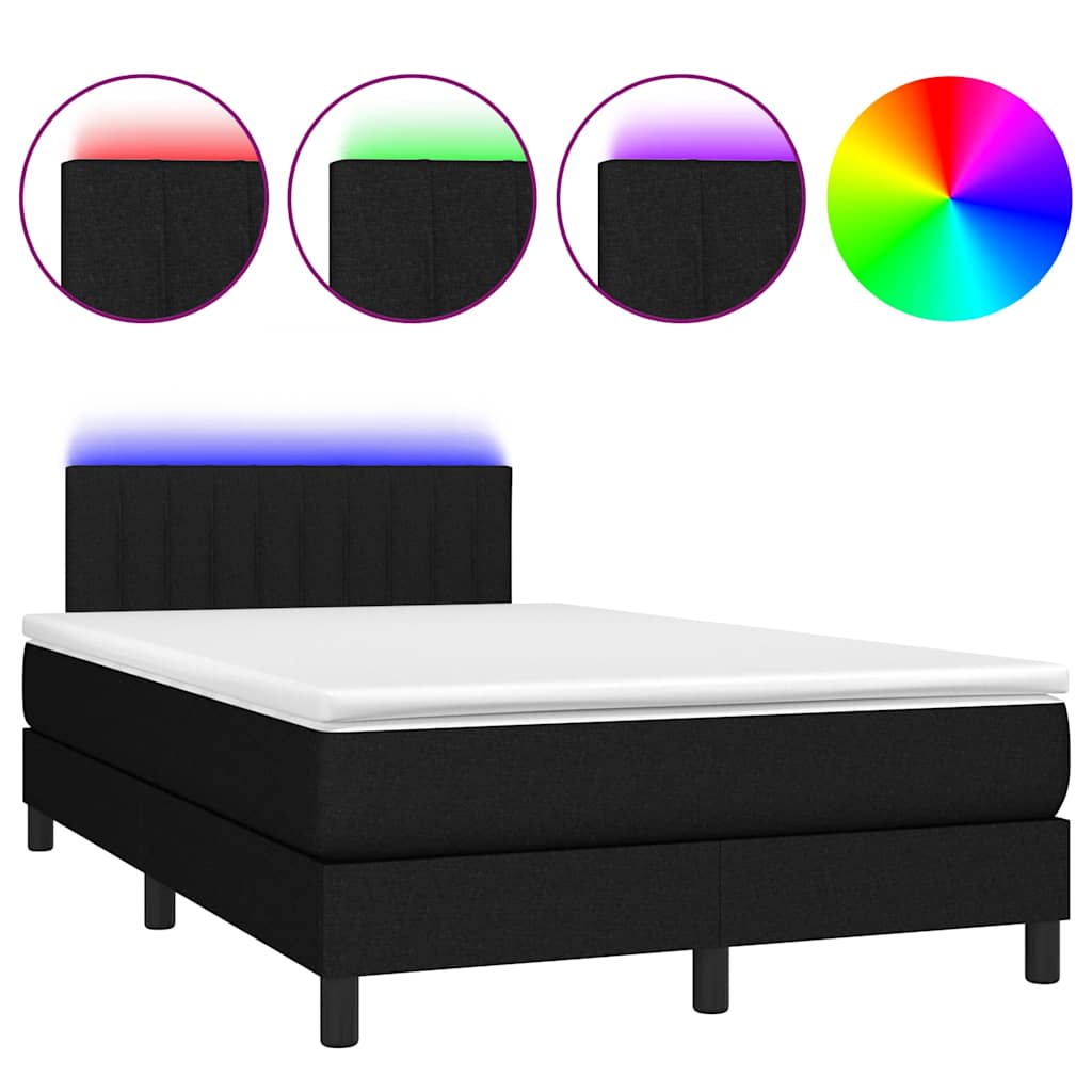 vidaXL Κρεβάτι Boxspring με Στρώμα & LED Μαύρο 120x190 εκ. Υφασμάτινο