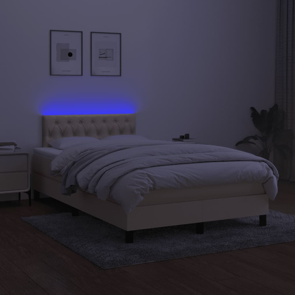 vidaXL Κρεβάτι Boxspring με Στρώμα & LED Κρεμ 120x190 εκ. Υφασμάτινο