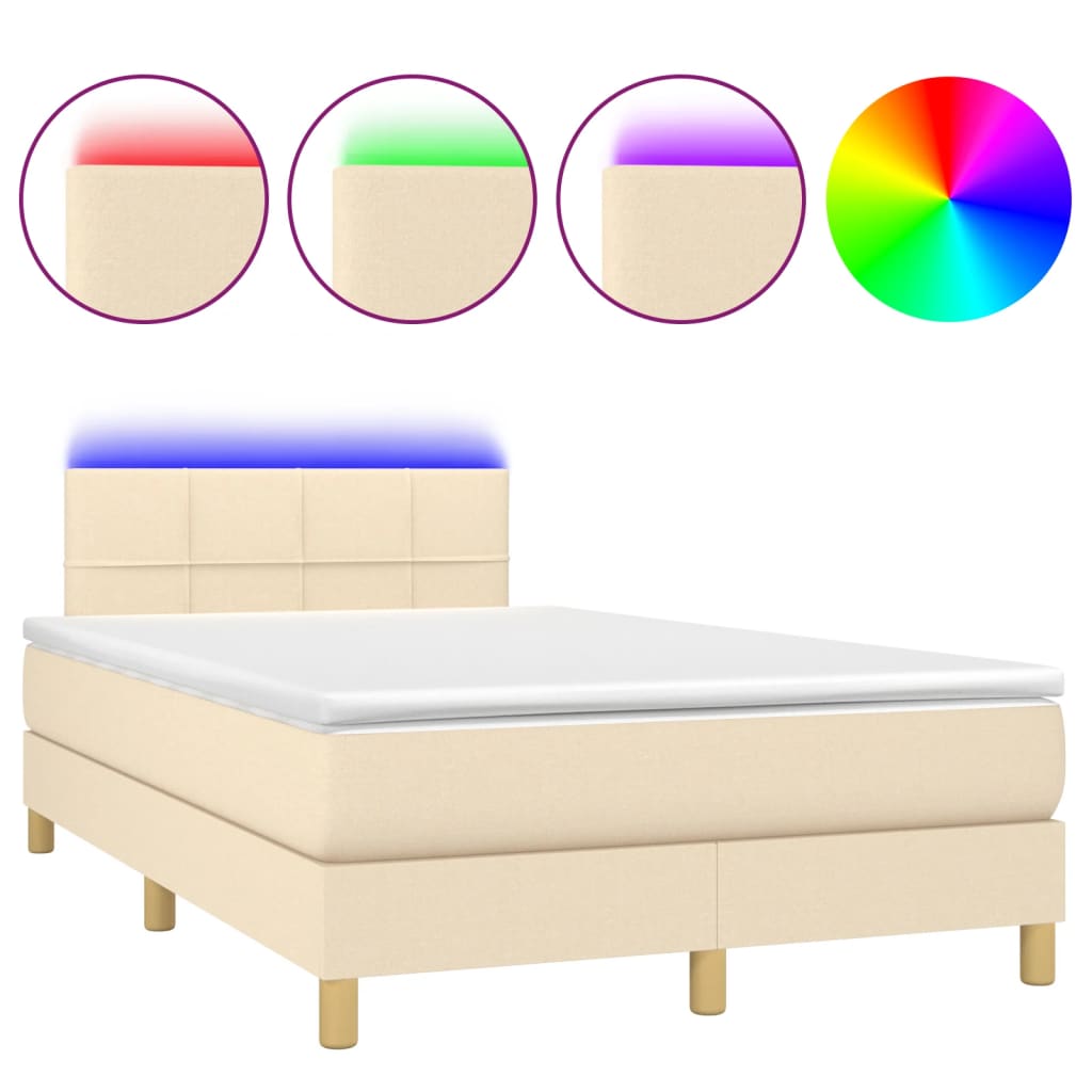 vidaXL Κρεβάτι Boxspring με Στρώμα & LED Κρεμ 120x190 εκ. Υφασμάτινο