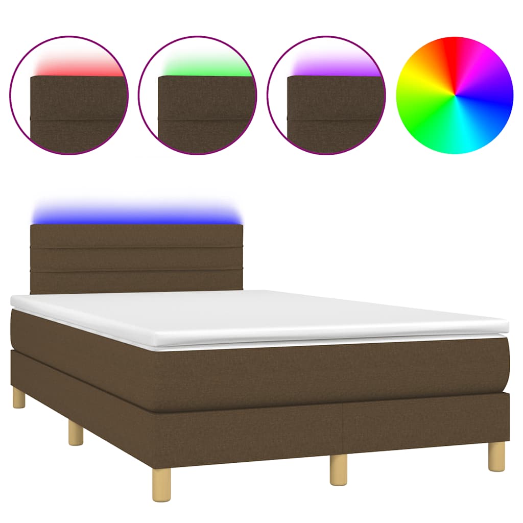 vidaXL Κρεβάτι Boxspring με Στρώμα & LED Σκ.Καφέ 120x190εκ. Υφασμάτινο