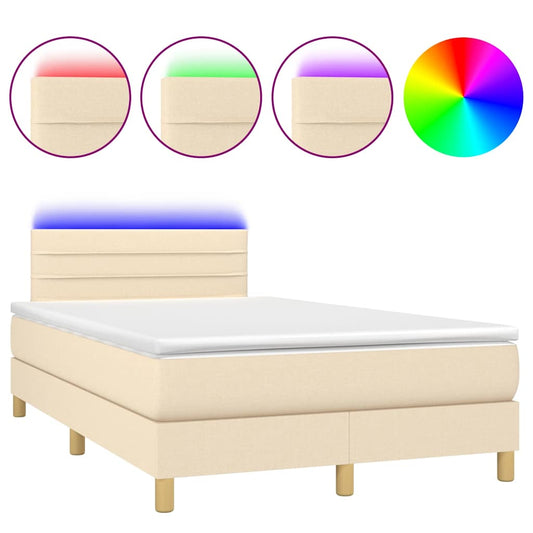 vidaXL Κρεβάτι Boxspring με Στρώμα & LED Κρεμ 120x190 εκ. Υφασμάτινο