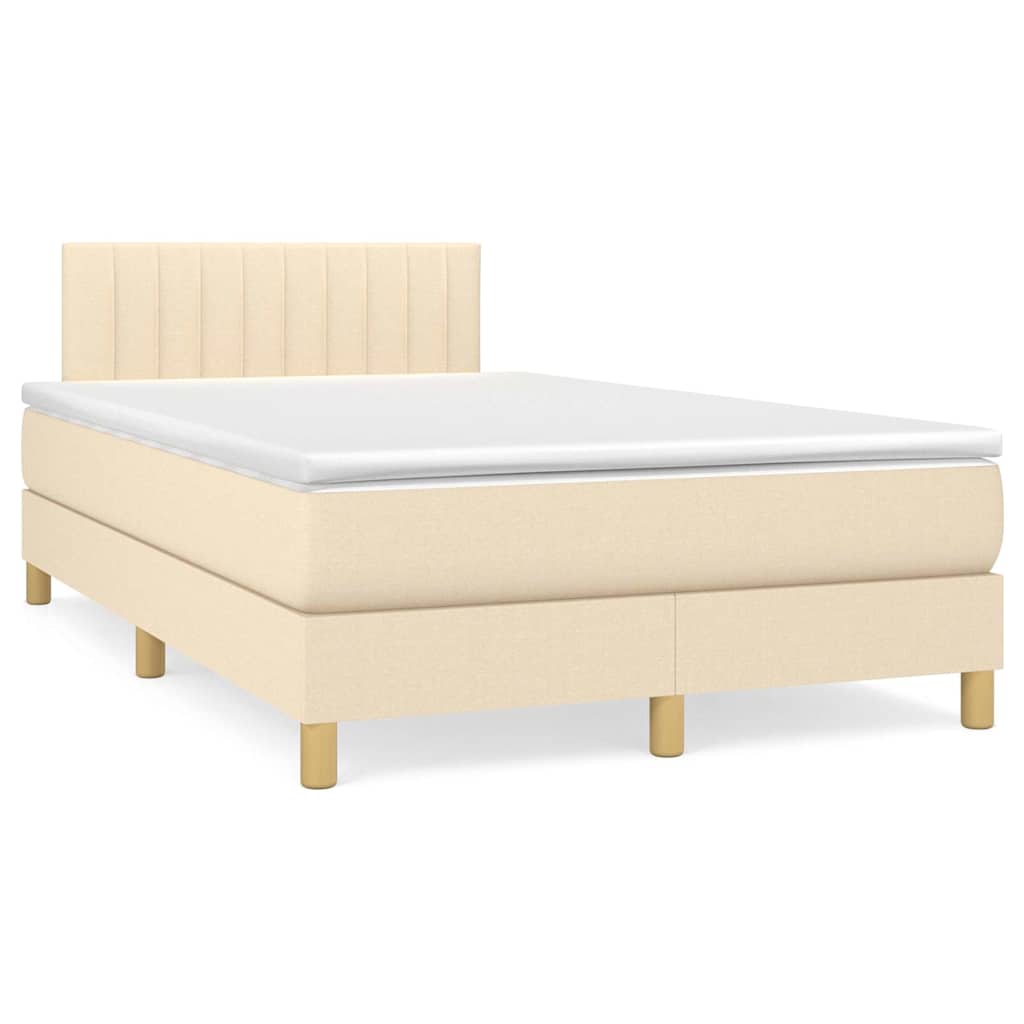 vidaXL Κρεβάτι Boxspring με Στρώμα & LED Κρεμ 120x190 εκ. Υφασμάτινο