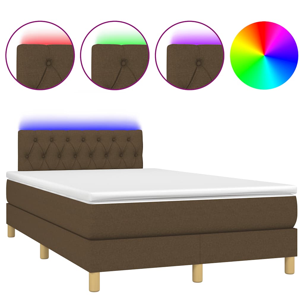 vidaXL Κρεβάτι Boxspring με Στρώμα & LED Σκ.Καφέ 120x190εκ. Υφασμάτινο
