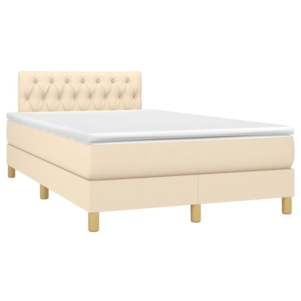 vidaXL Κρεβάτι Boxspring με Στρώμα & LED Κρεμ 120x190 εκ. Υφασμάτινο