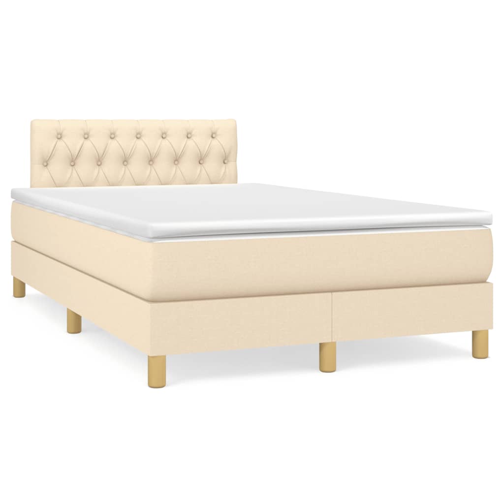 vidaXL Κρεβάτι Boxspring με Στρώμα & LED Κρεμ 120x190 εκ. Υφασμάτινο