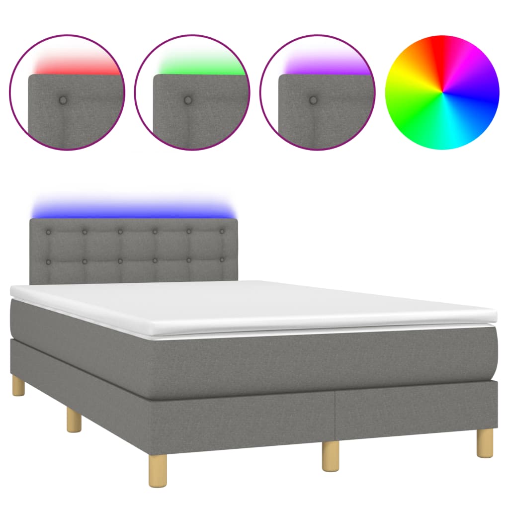 vidaXL Κρεβάτι Boxspring με Στρώμα & LED Σκ.Γκρι 120x190εκ. Υφασμάτινο