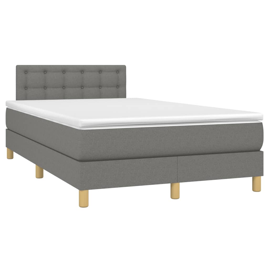 vidaXL Κρεβάτι Boxspring με Στρώμα & LED Σκ.Γκρι 120x190εκ. Υφασμάτινο