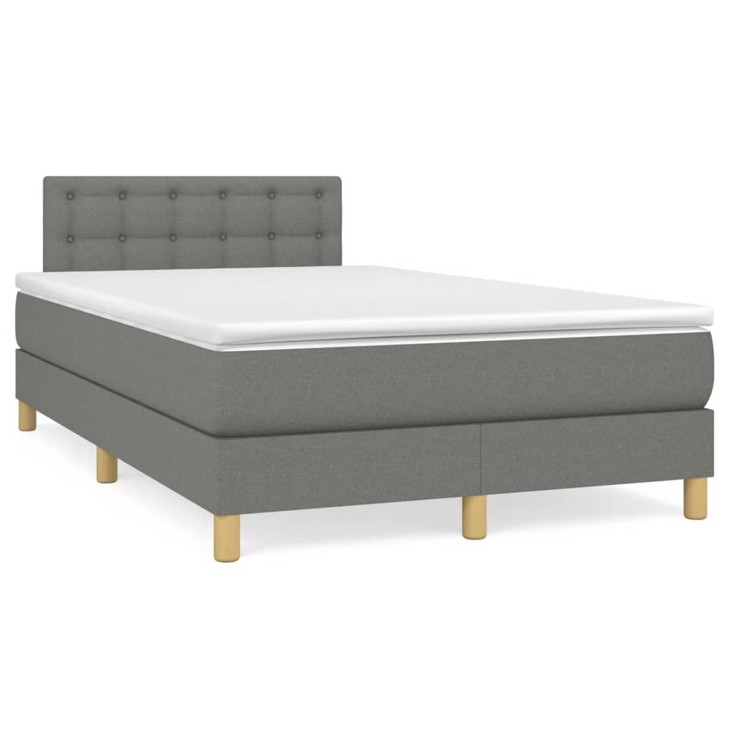 vidaXL Κρεβάτι Boxspring με Στρώμα & LED Σκ.Γκρι 120x190εκ. Υφασμάτινο