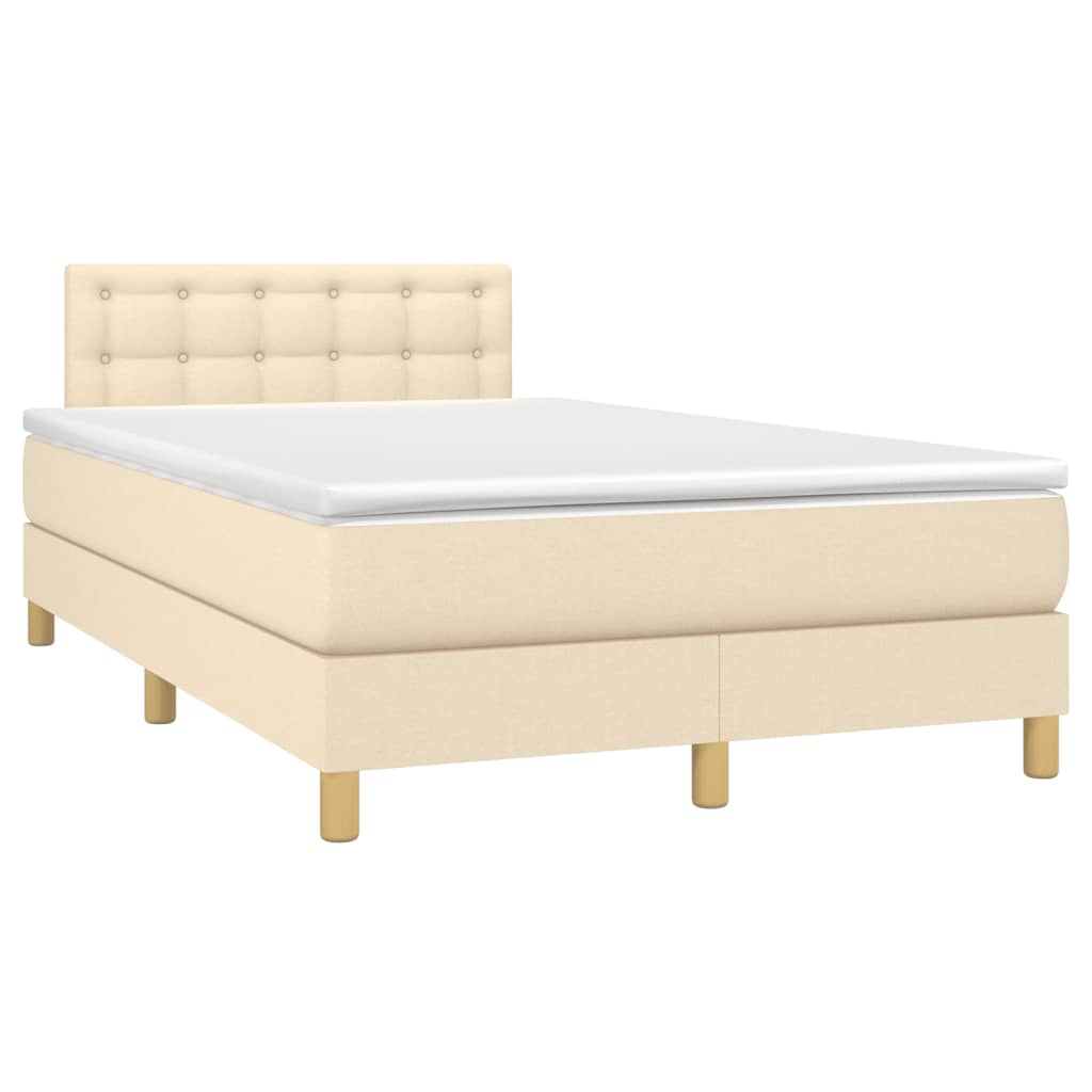 vidaXL Κρεβάτι Boxspring με Στρώμα & LED Κρεμ 120x190 εκ. Υφασμάτινο