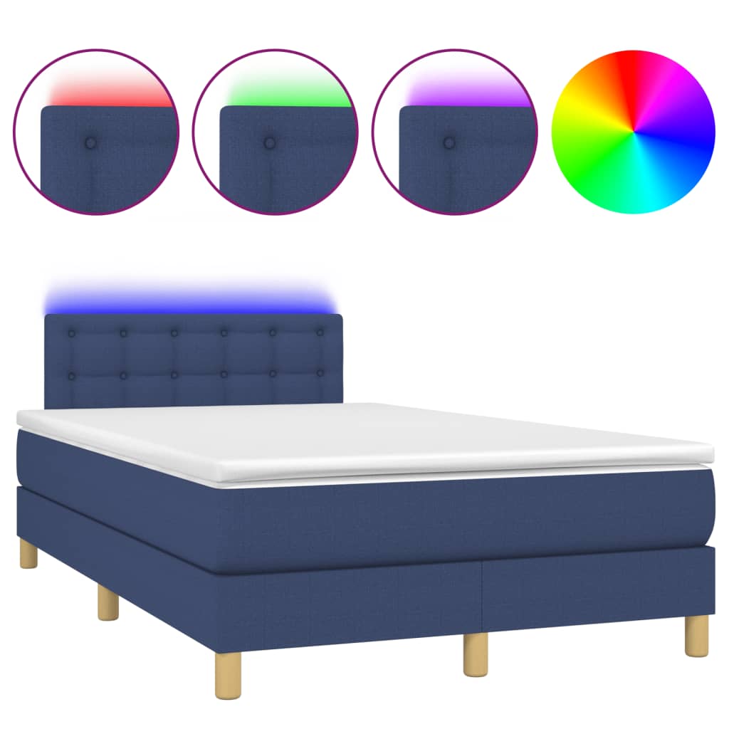 vidaXL Κρεβάτι Boxspring με Στρώμα & LED Μπλε 120x190εκ. Υφασμάτινο