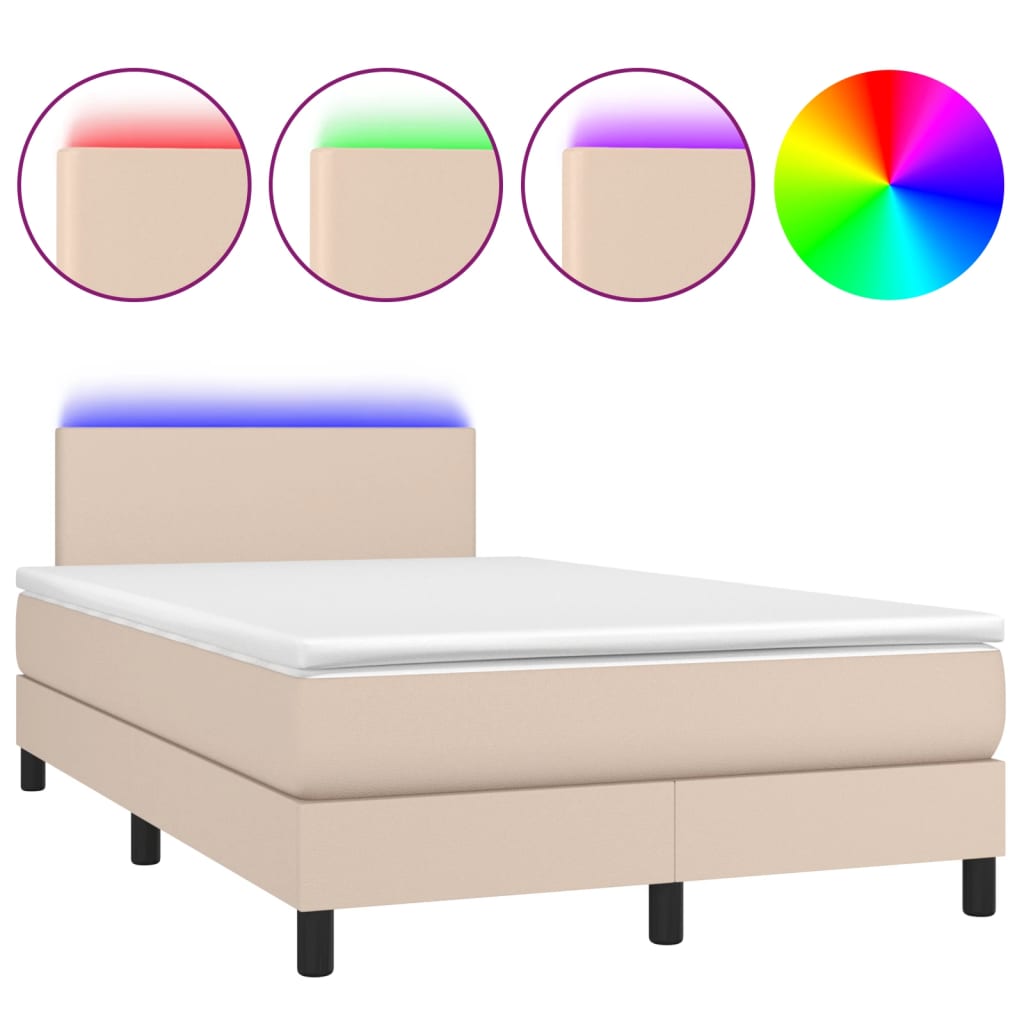 vidaXL Κρεβάτι Boxspring Στρώμα&LED Καπουτσίνο 120x190 εκ. Συνθ. Δέρμα