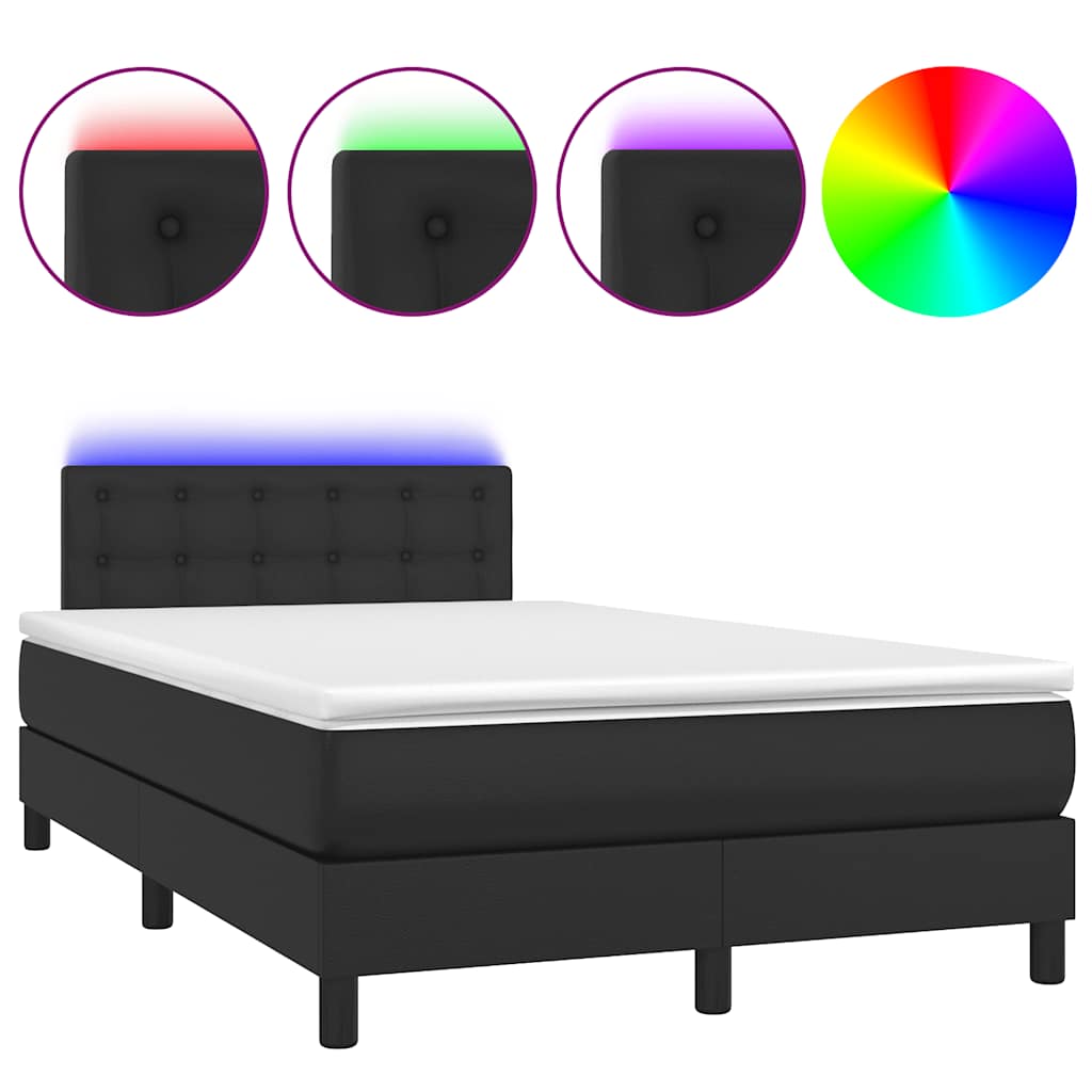 vidaXL Κρεβάτι Boxspring με Στρώμα&LED Μαύρο 120x190εκ.Συνθετικό Δέρμα
