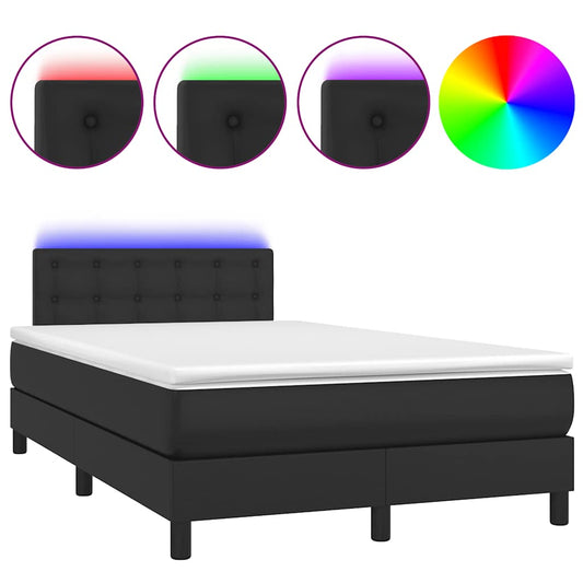 vidaXL Κρεβάτι Boxspring με Στρώμα&LED Μαύρο 120x190εκ.Συνθετικό Δέρμα