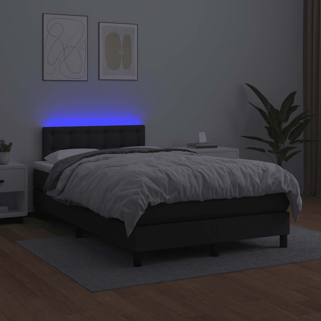 vidaXL Κρεβάτι Boxspring με Στρώμα&LED Μαύρο 120x190εκ.Συνθετικό Δέρμα