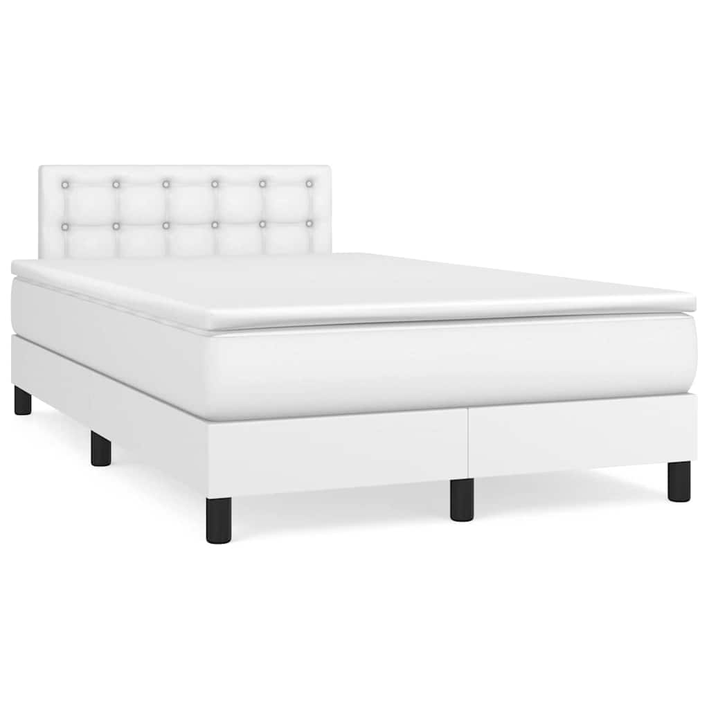 vidaXL Κρεβάτι Boxspring με Στρώμα & LED Λευκό 120x190 εκ. Συνθ. Δέρμα