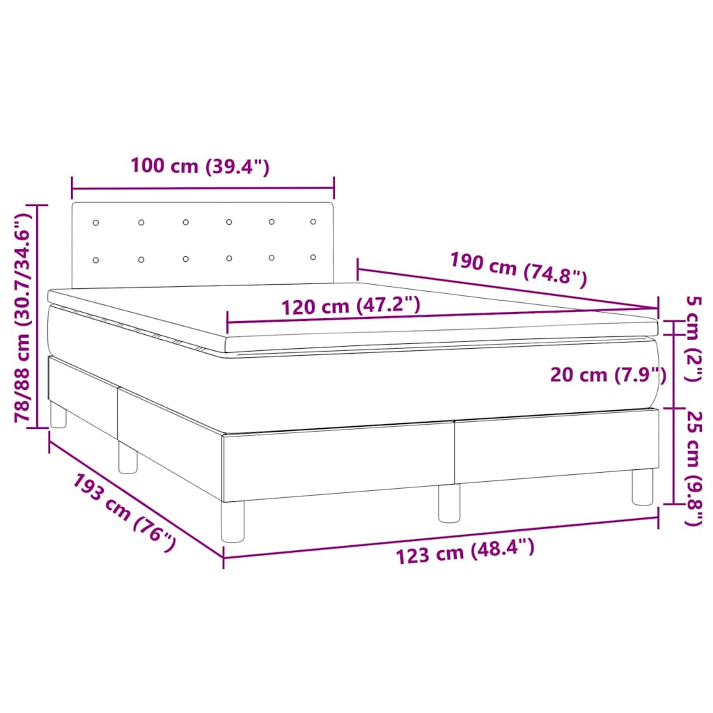 vidaXL Κρεβάτι Boxspring με Στρώμα & LED Λευκό 120x190 εκ. Συνθ. Δέρμα