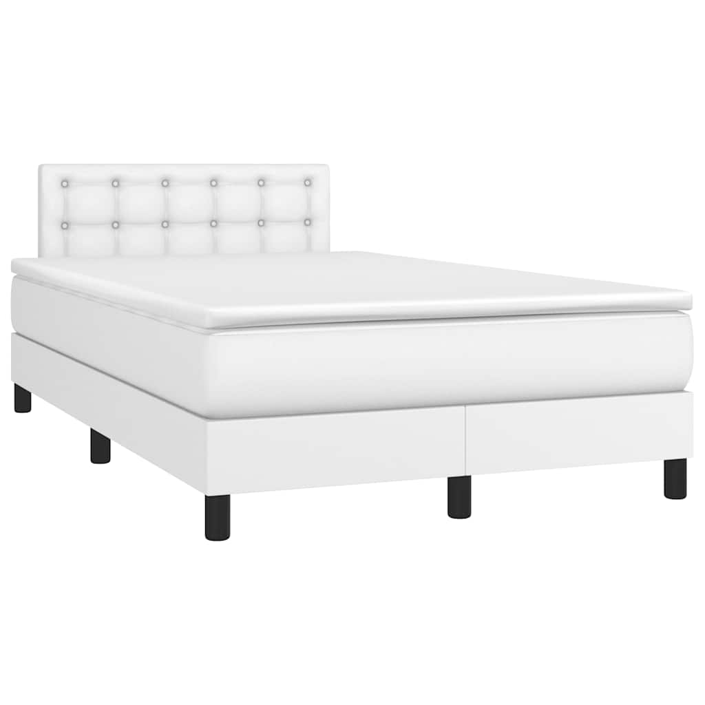 vidaXL Κρεβάτι Boxspring με Στρώμα & LED Λευκό 120x190 εκ. Συνθ. Δέρμα