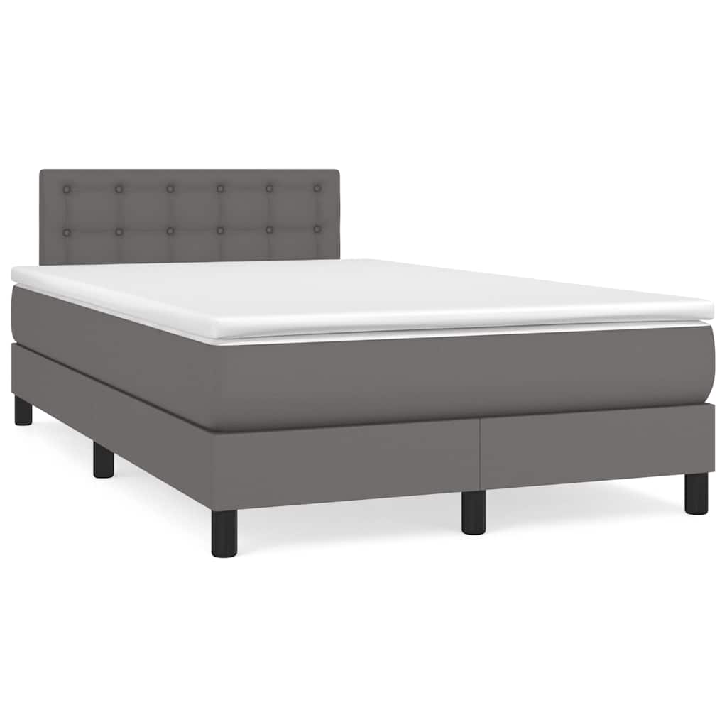 vidaXL Κρεβάτι Boxspring με Στρώμα & LED Γκρι 120x190 εκ. Συνθ. Δέρμα