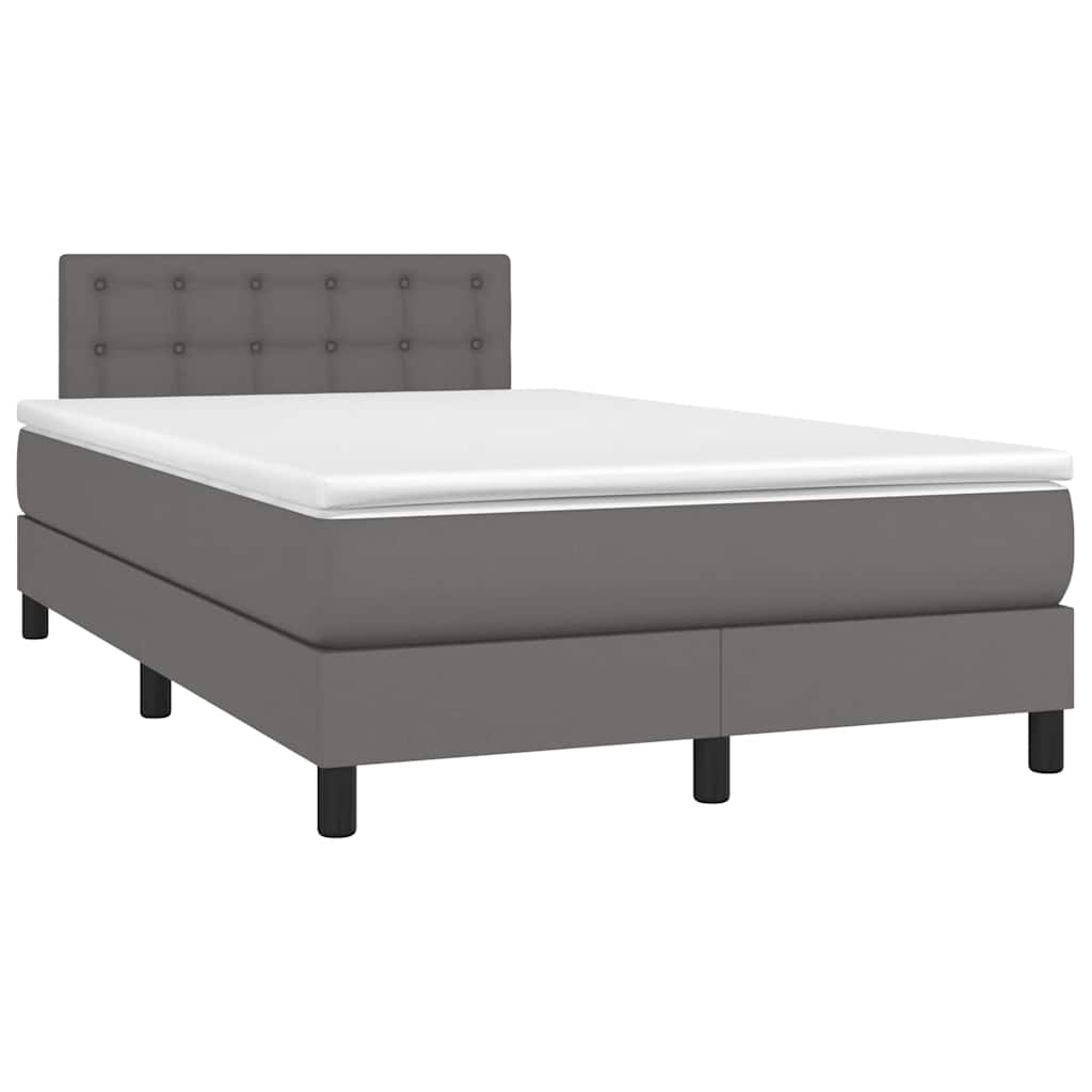 vidaXL Κρεβάτι Boxspring με Στρώμα & LED Γκρι 120x190 εκ. Συνθ. Δέρμα