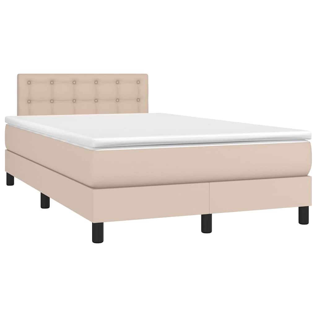 vidaXL Κρεβάτι Boxspring Στρώμα&LED Καπουτσίνο 120x190 εκ. Συνθ. Δέρμα
