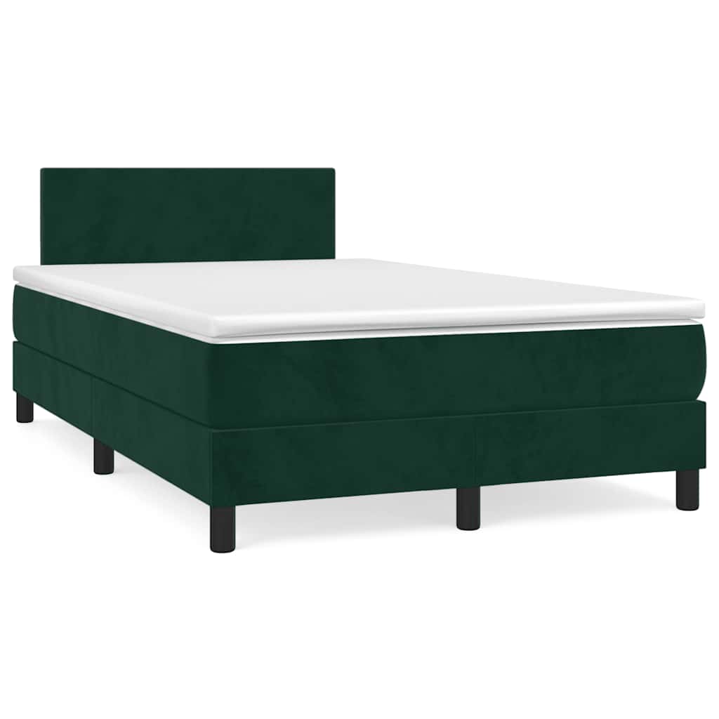 vidaXL Κρεβάτι Boxspring με Στρώμα & LED Σκ. Πράσινο 120x190εκ Βελούδο