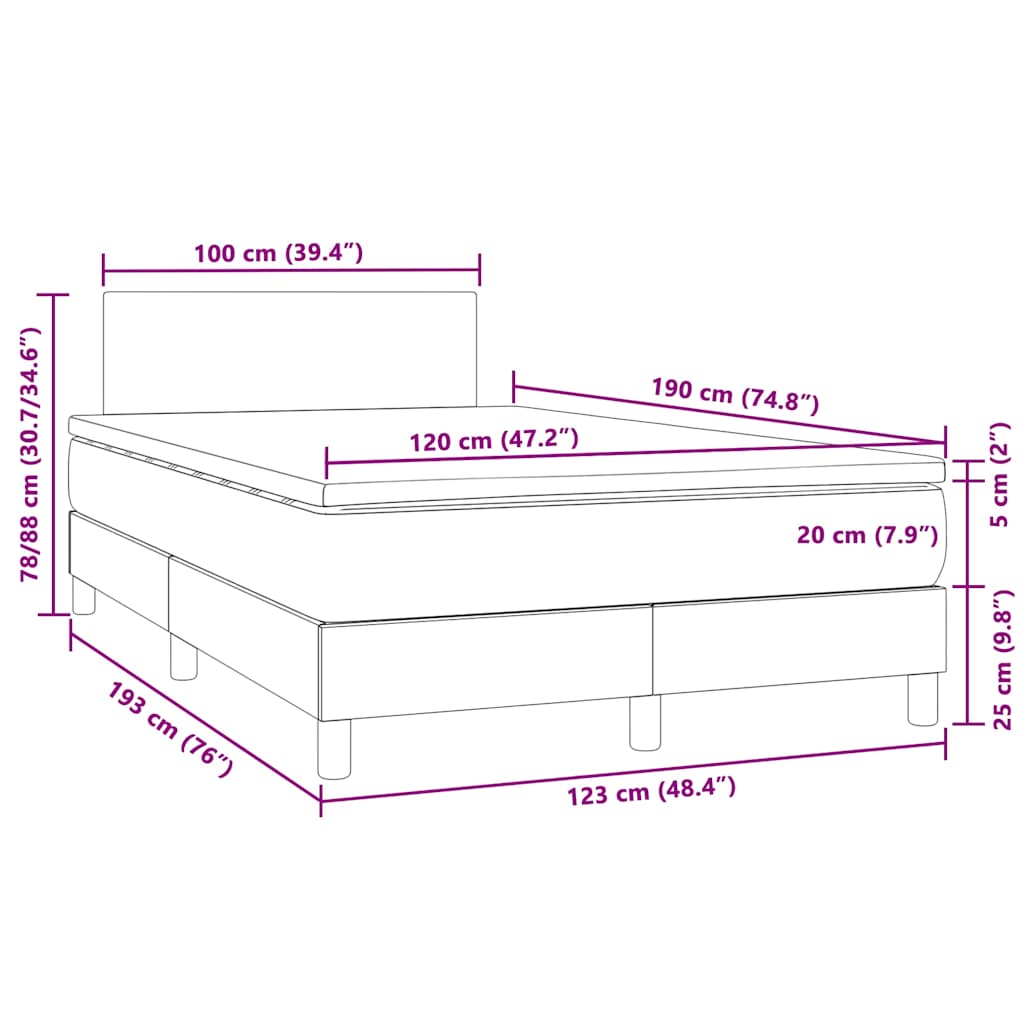 vidaXL Κρεβάτι Boxspring με Στρώμα & LED Σκ. Πράσινο 120x190εκ Βελούδο