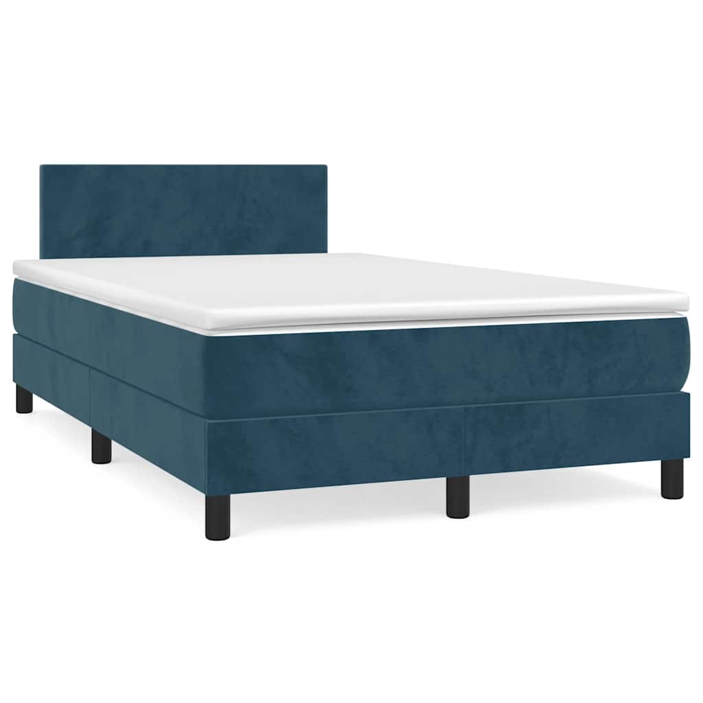 vidaXL Κρεβάτι Boxspring με Στρώμα & LED Σκ. Μπλε 120x190εκ. Βελούδινο
