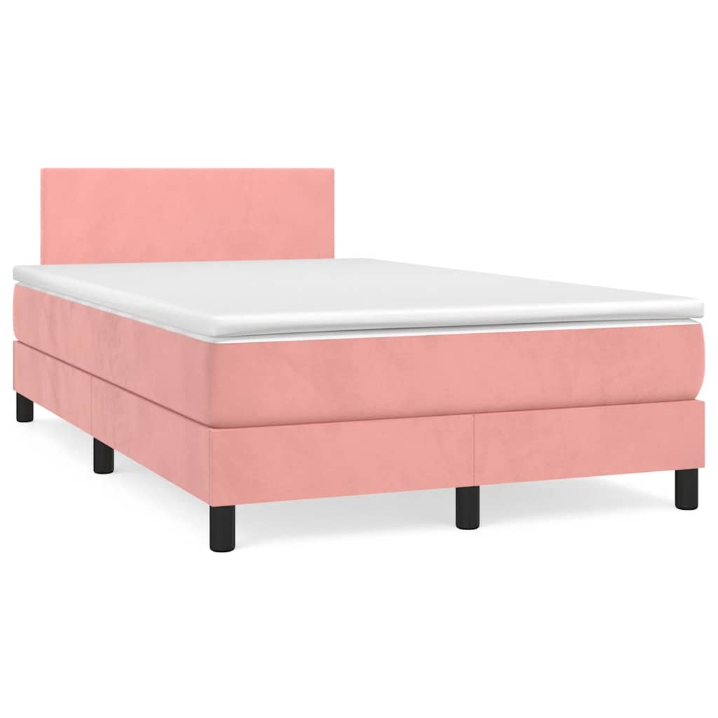 vidaXL Κρεβάτι Boxspring με Στρώμα & LED Ροζ 120x190 εκ. Βελούδινο