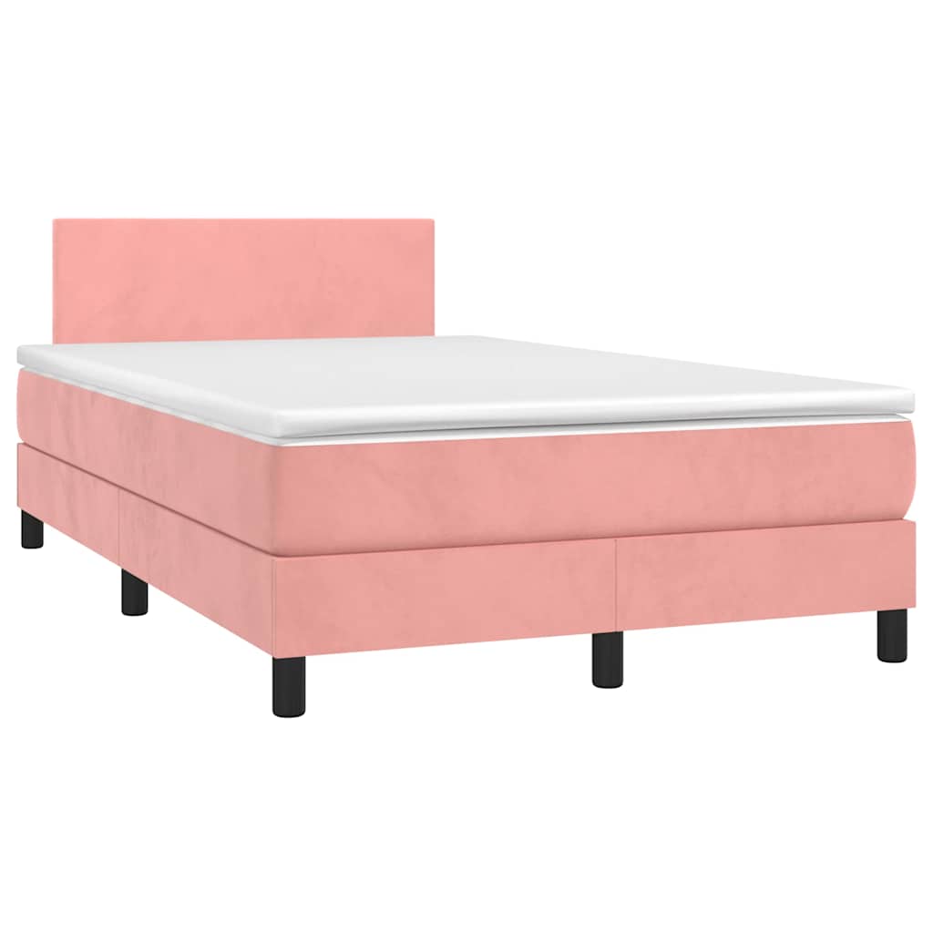 vidaXL Κρεβάτι Boxspring με Στρώμα & LED Ροζ 120x190 εκ. Βελούδινο