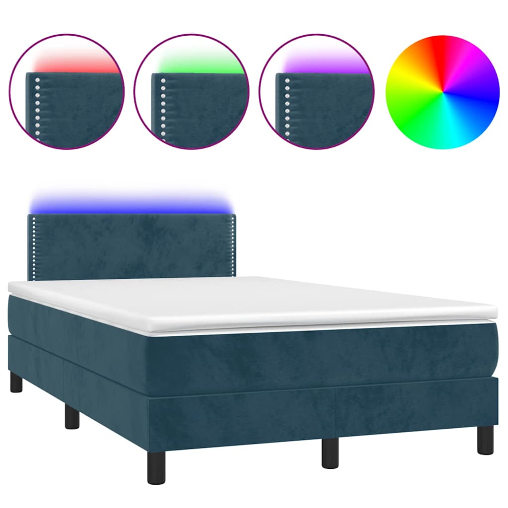 vidaXL Κρεβάτι Boxspring με Στρώμα & LED Σκ. Μπλε 120x190εκ. Βελούδινο