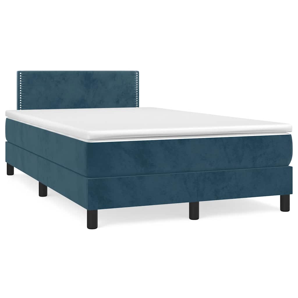 vidaXL Κρεβάτι Boxspring με Στρώμα & LED Σκ. Μπλε 120x190εκ. Βελούδινο