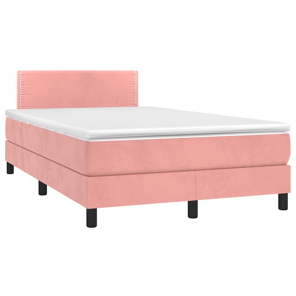 vidaXL Κρεβάτι Boxspring με Στρώμα & LED Ροζ 120x190 εκ. Βελούδινο