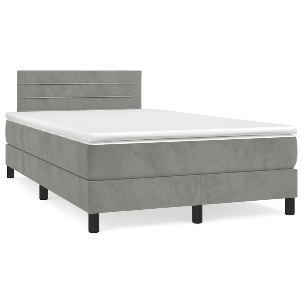 vidaXL Κρεβάτι Boxspring με Στρώμα & LED Αν.Γκρι 120x190εκ. Βελούδινο