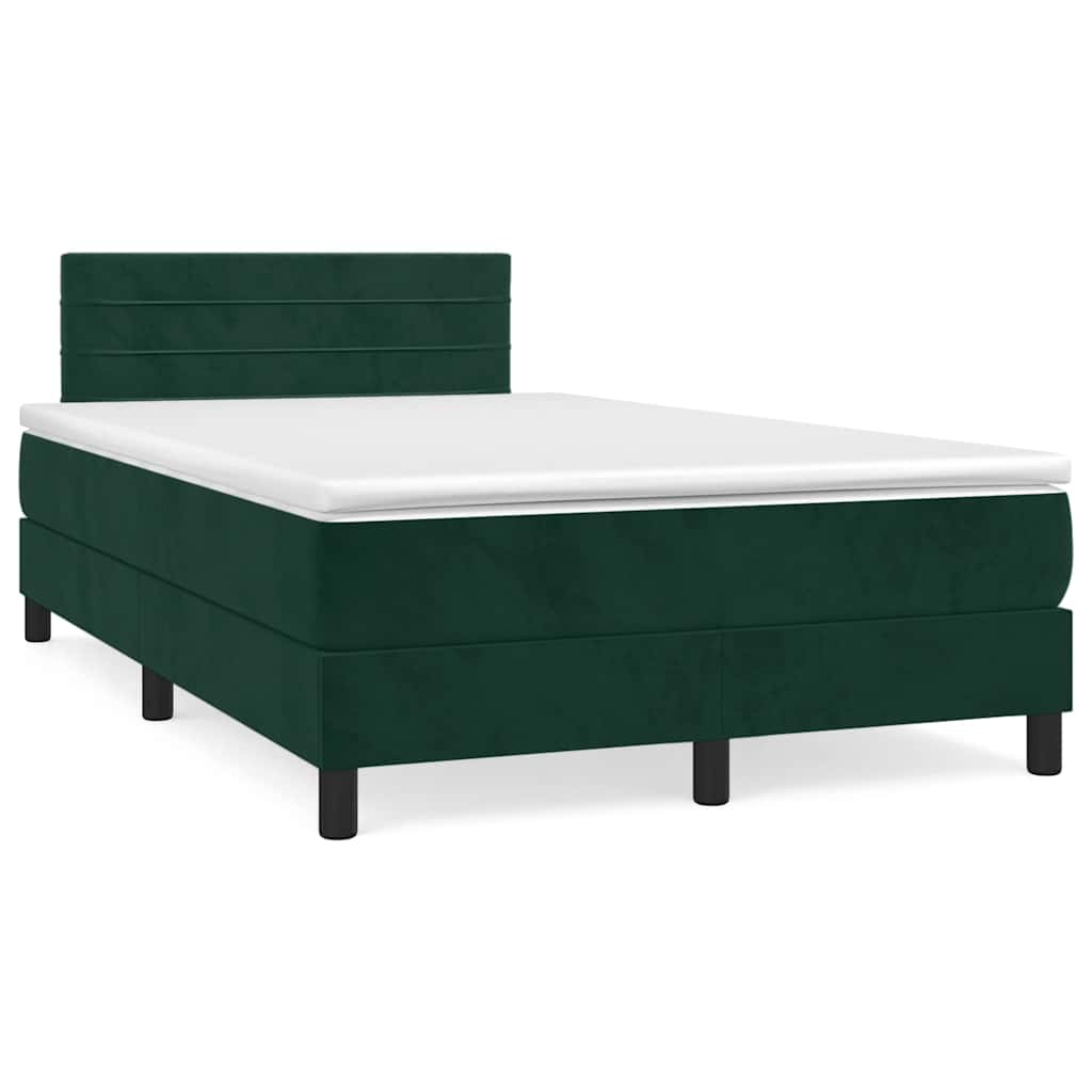 vidaXL Κρεβάτι Boxspring με Στρώμα & LED Σκ. Πράσινο 120x190εκ Βελούδο