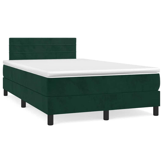 vidaXL Κρεβάτι Boxspring με Στρώμα & LED Σκ. Πράσινο 120x190εκ Βελούδο