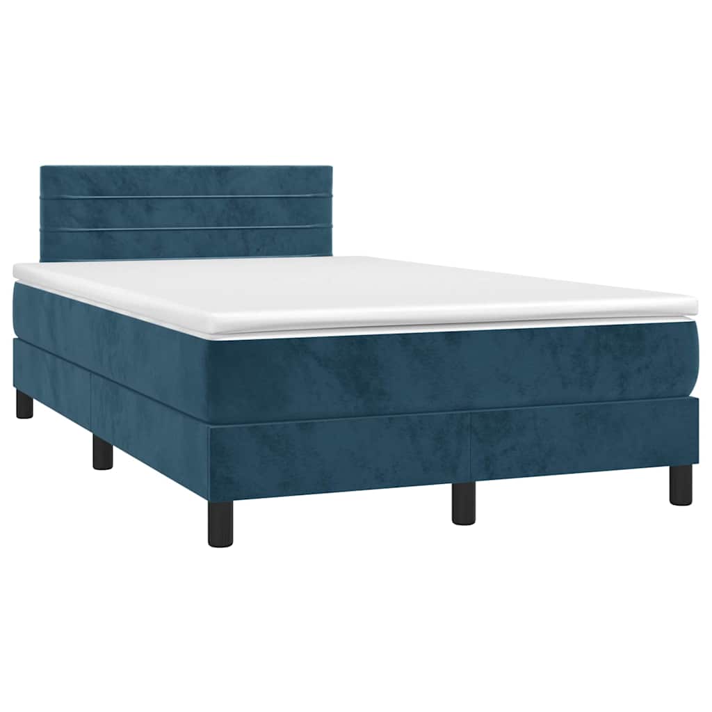 vidaXL Κρεβάτι Boxspring με Στρώμα & LED Σκ. Μπλε 120x190εκ. Βελούδινο