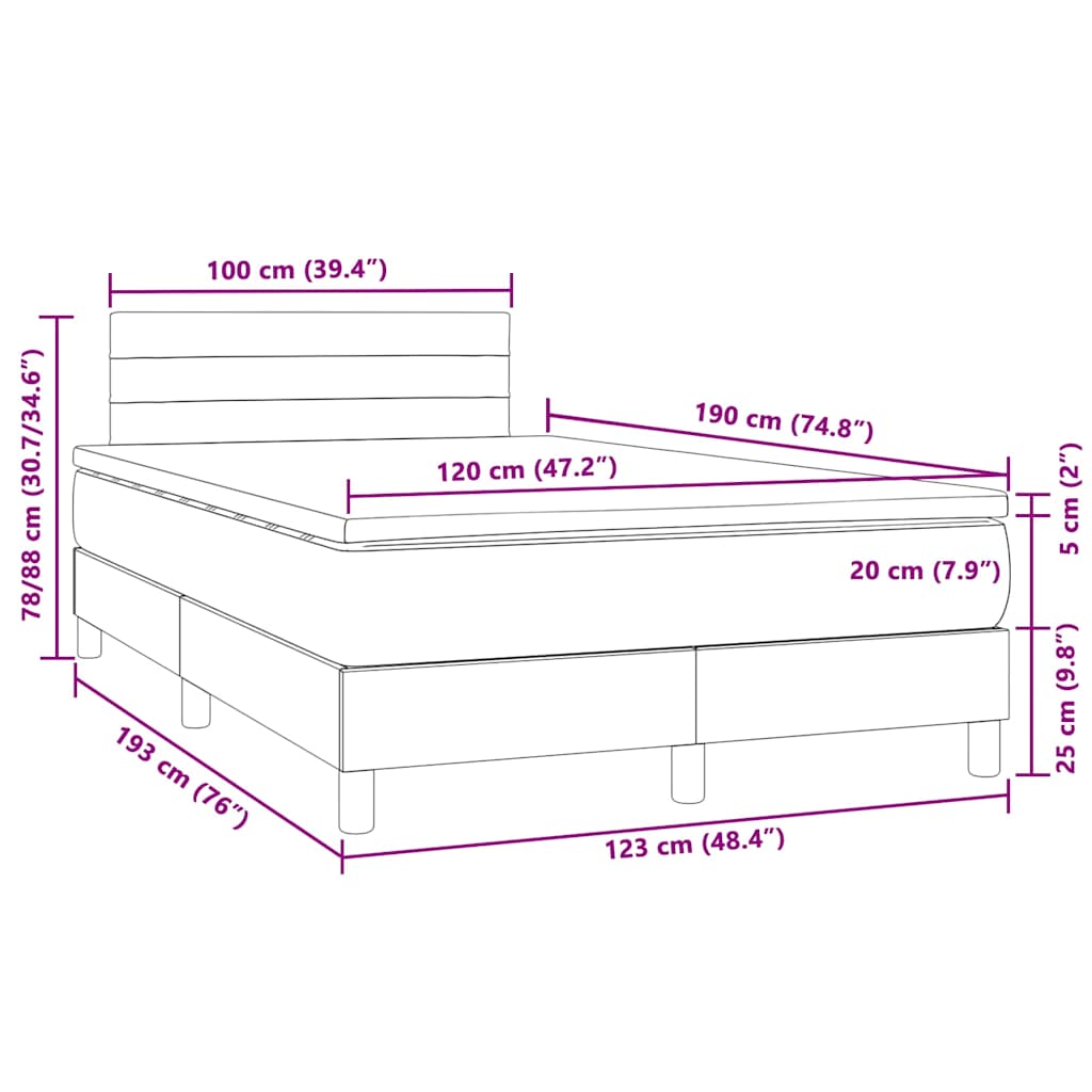 vidaXL Κρεβάτι Boxspring με Στρώμα & LED Ροζ 120x190 εκ. Βελούδινο