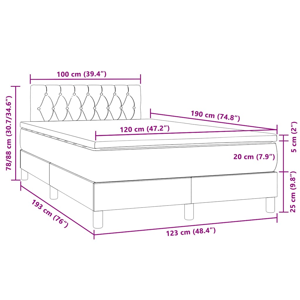 vidaXL Κρεβάτι Boxspring με Στρώμα & LED Μαύρο 120x190 εκ. Βελούδινο