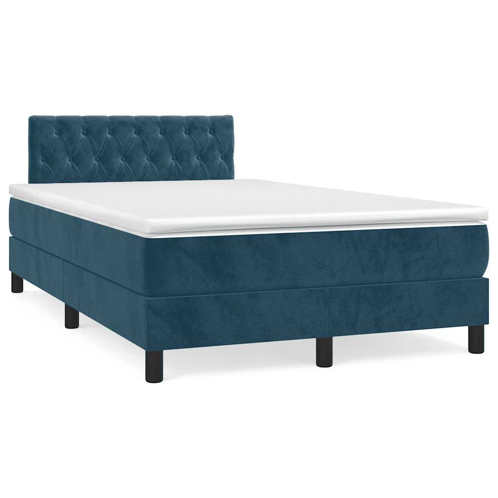 vidaXL Κρεβάτι Boxspring με Στρώμα & LED Σκ. Μπλε 120x190εκ. Βελούδινο