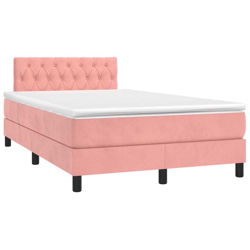vidaXL Κρεβάτι Boxspring με Στρώμα & LED Ροζ 120x190 εκ. Βελούδινο