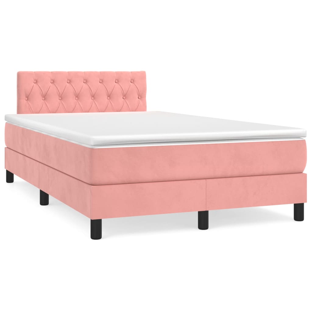 vidaXL Κρεβάτι Boxspring με Στρώμα & LED Ροζ 120x190 εκ. Βελούδινο