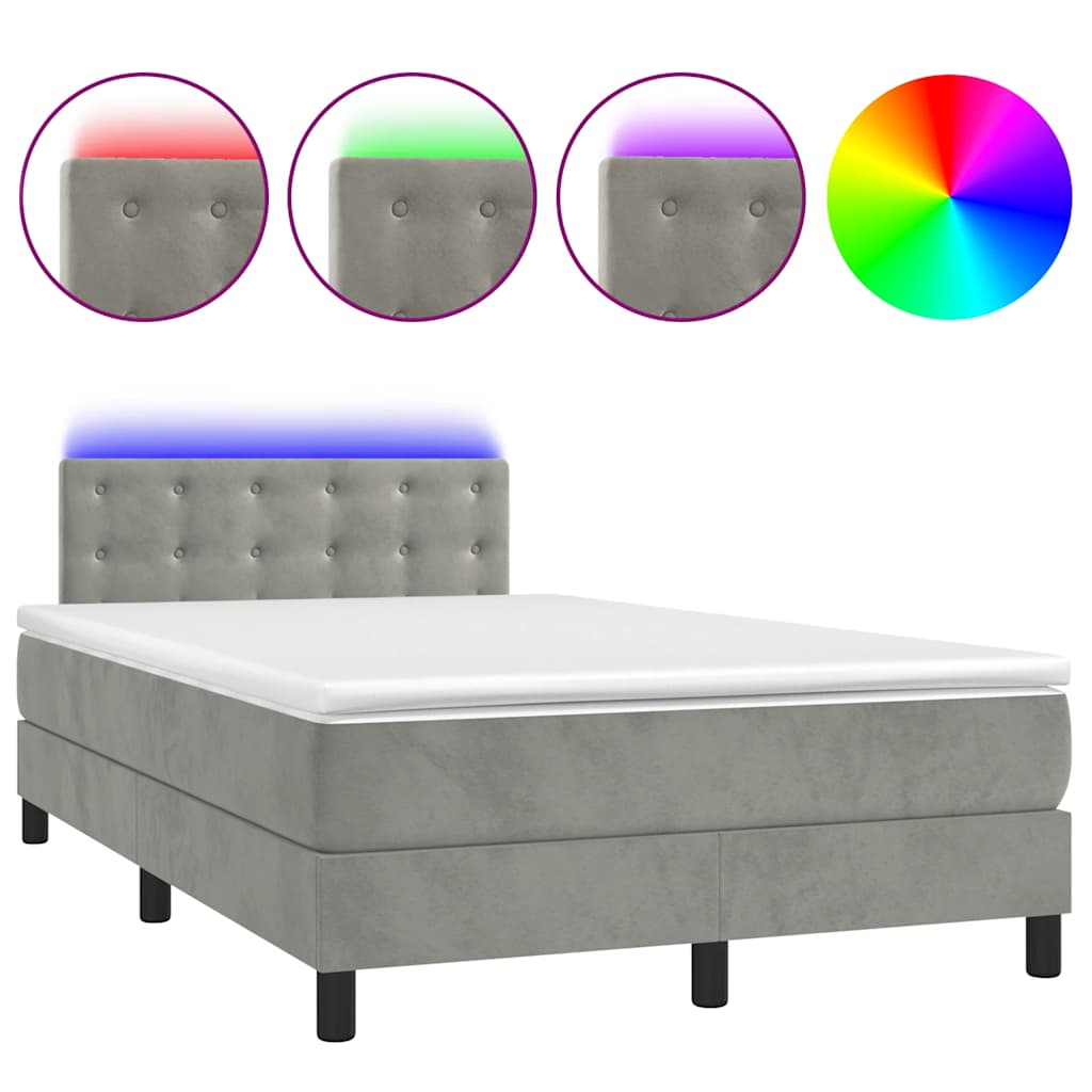 vidaXL Κρεβάτι Boxspring με Στρώμα & LED Αν.Γκρι 120x190εκ. Βελούδινο