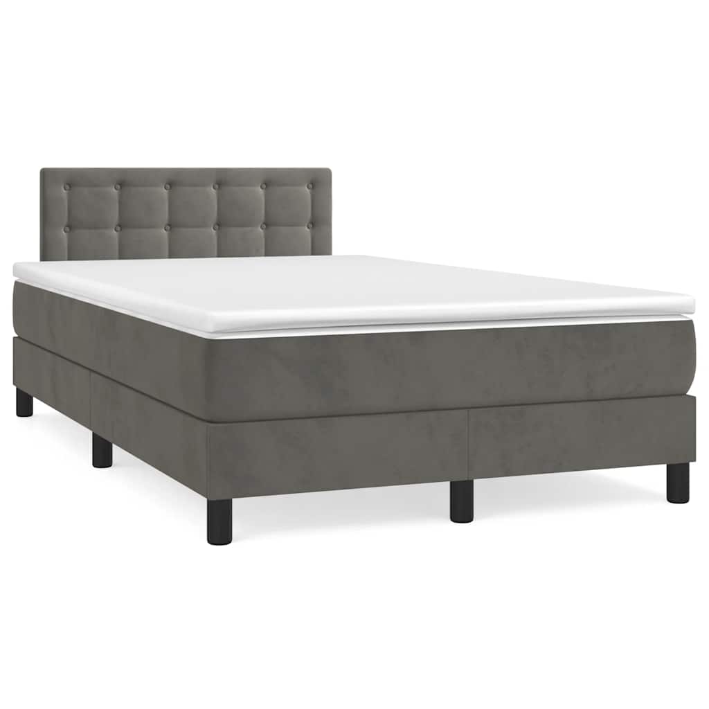vidaXL Κρεβάτι Boxspring με Στρώμα & LED Σκ.Γκρι 120x190εκ. Βελούδινο