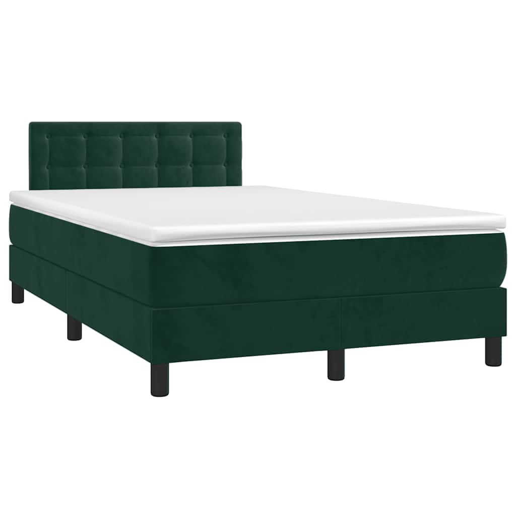 vidaXL Κρεβάτι Boxspring με Στρώμα & LED Σκ. Πράσινο 120x190εκ Βελούδο